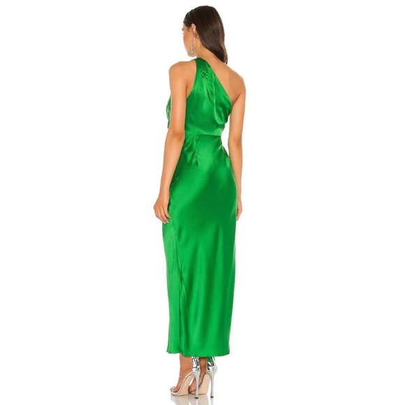 The Sei X REVOLVE Asymmetrical Draped Dress Kelly Green Silk - Picture 2 of 8